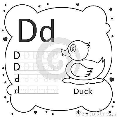 Coloring Alphabet Tracing Letters Duck Vector Illustration