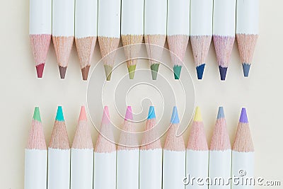 Coloring or art concept by cute pastel color pencils on light ye Stock Photo