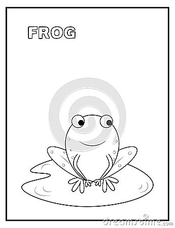 Cute baby frog black and white coloring page with name. Great for toddlers and kids any age. Stock Photo