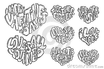 Coloring book for Adult. Design for wedding invitations and Valentine`s Day, lettering in heart. Quote about love Vector Illustration