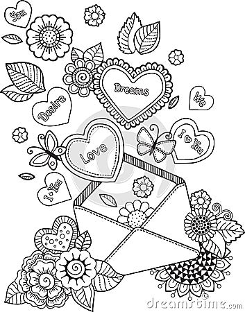 Coloring book for adult. I love you. Valentines day Vector Illustration