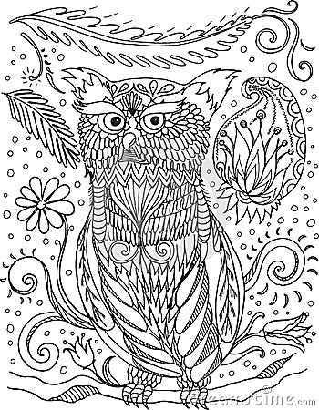 Coloring book for adult and older children. Coloring page with d Vector Illustration