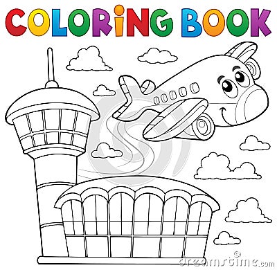 Coloring book airplane theme 3 Vector Illustration
