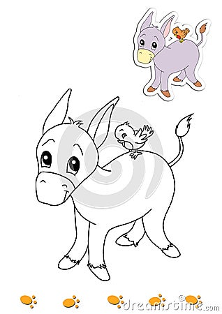 Coloring book of animals 18 - donkey Cartoon Illustration