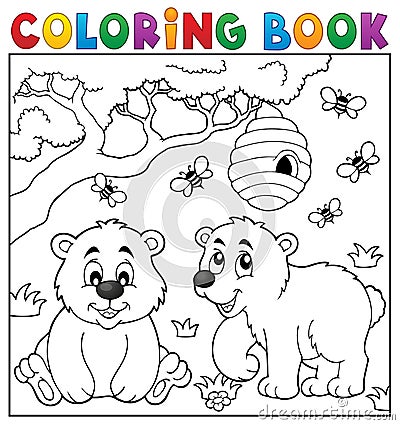 Coloring book bear theme 4 Vector Illustration