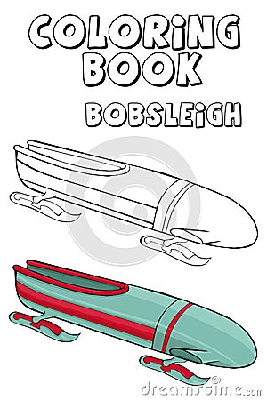 Coloring book bobsleigh couple . Cartoon style. Clip art for children. Vector Illustration