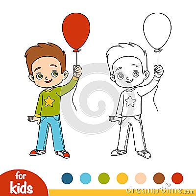 Coloring book, Boy and balloon Vector Illustration