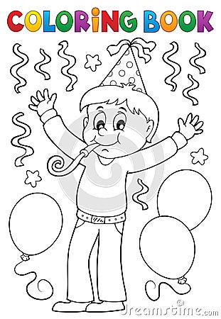 Coloring book boy celebrating theme 1 Vector Illustration