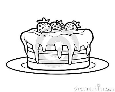 Coloring book, Cake Vector Illustration