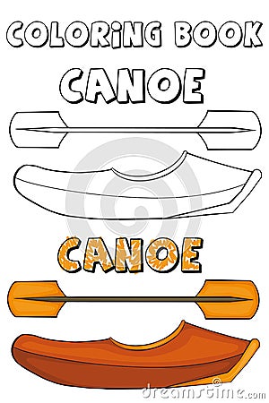 Coloring book Canoe. Cartoon style. Clip art for children. Vector Illustration