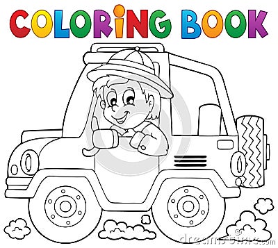 Coloring book car traveller theme 1 Vector Illustration