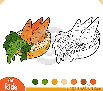 Coloring book, Carrots in a basket Vector Illustration