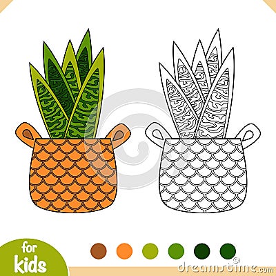 Coloring book. Cartoon collection of Houseplants, Snake plant Vector Illustration