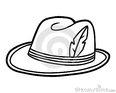 Coloring book, cartoon headwear, Tyrolean hat Vector Illustration