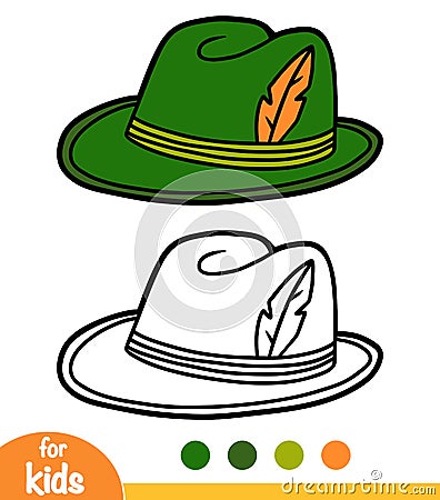 Coloring book, cartoon headwear, Tyrolean hat Vector Illustration