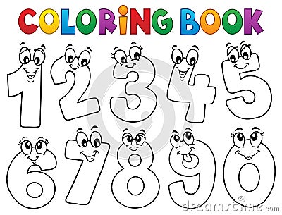 Coloring book cartoon numbers set 1 Vector Illustration