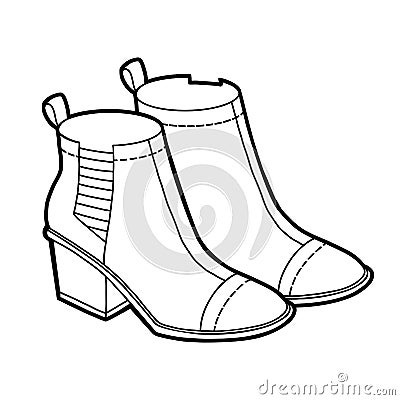Coloring book, cartoon shoe collection. Chelsea boots Vector Illustration