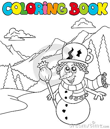 Coloring book with cartoon snowman Vector Illustration