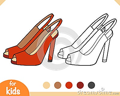 Coloring book, cartoon women shoes Vector Illustration