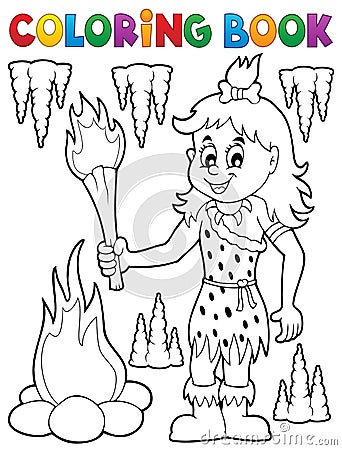 Coloring book cave woman theme 1 Vector Illustration