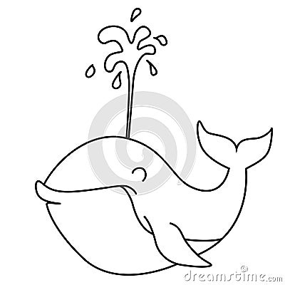 Coloring book: cheerful whale with fountain of water Vector Illustration