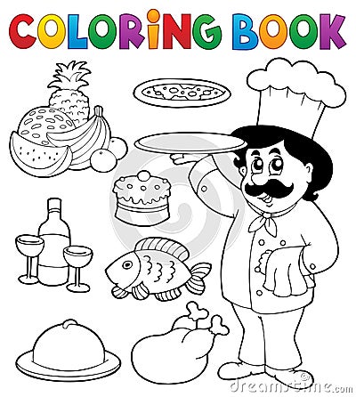 Coloring book chef theme 3 Vector Illustration