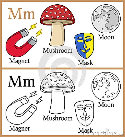 Coloring Book for Children - Alphabet M Vector Illustration