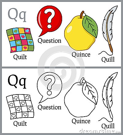 Coloring Book for Children - Alphabet Q Vector Illustration
