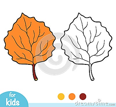 Coloring book, Aspen leaf Vector Illustration