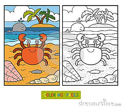 Coloring book for children (crab and background) Vector Illustration