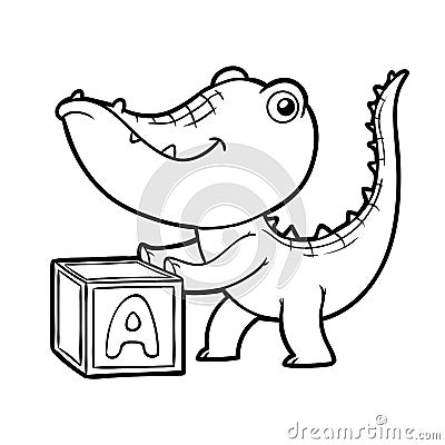 Coloring book, crocodile and cube Vector Illustration