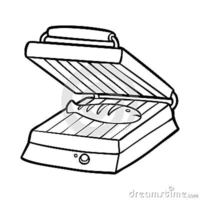 Coloring book. Electric Contact Grill. Black and white cartoon kitchen appliances Vector Illustration