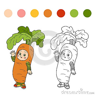 Coloring book for children: Halloween characters (carrot costume Vector Illustration