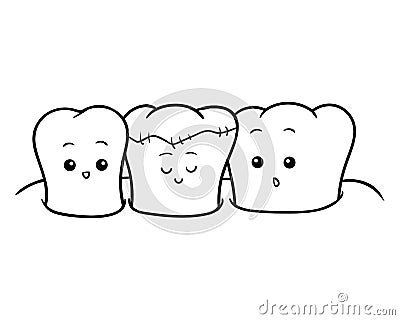 Coloring book, Happy treated tooth Vector Illustration