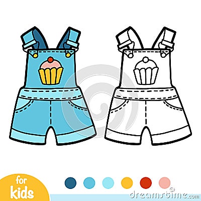 Coloring book, Kids dungarees shorts Vector Illustration