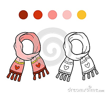 Coloring book for children, knitted winter scarf with heart Vector Illustration