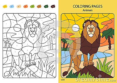 Coloring book for children: a lion in the park. Vector illustration coloring pages Vector Illustration