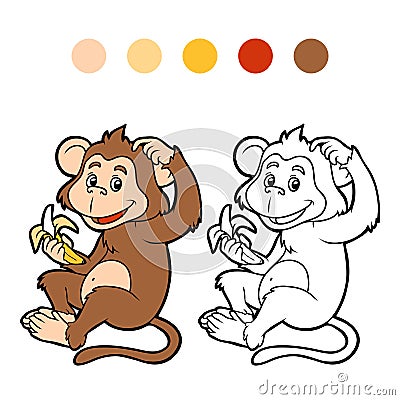 Coloring book for children: monkey Vector Illustration