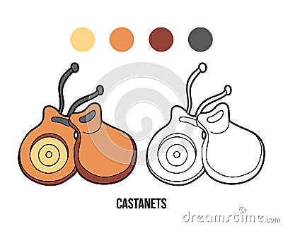 Coloring book for children: music instruments (castanets) Vector Illustration
