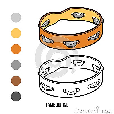 Coloring book for children: musical instruments (tambourine) Vector Illustration