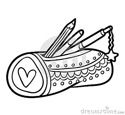 Coloring book, Pencil case Vector Illustration