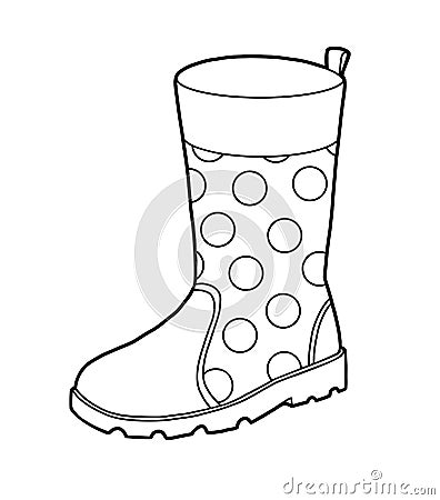 Coloring book for kids, Rubber boots Vector Illustration