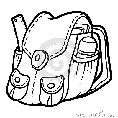 Coloring book, School backpack Vector Illustration