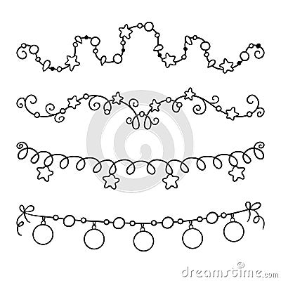 Coloring book for children. Set of cartoon Christmas garlands Vector Illustration