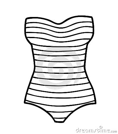 Coloring book, Strapless bandeau women swimsuit Vector Illustration