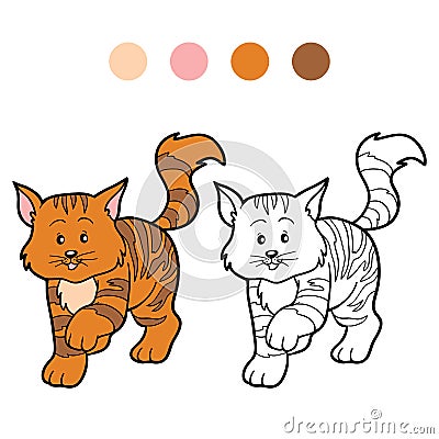 Coloring book for children (striped cat) Vector Illustration