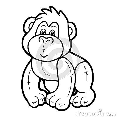 Coloring book, Stuffed toy gorilla Vector Illustration