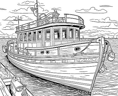 Coloring book for children, transport, ship close-up. Stock Photo