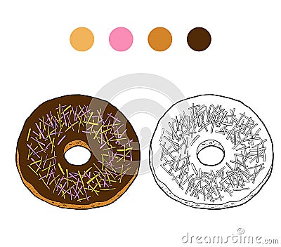 Coloring book for children, vector donut Vector Illustration