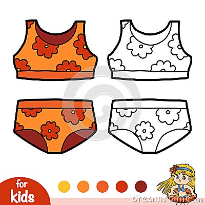 Coloring book, women`s swimsuit Vector Illustration